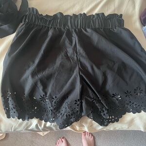 Black Eyelet Trim Women's Shorts